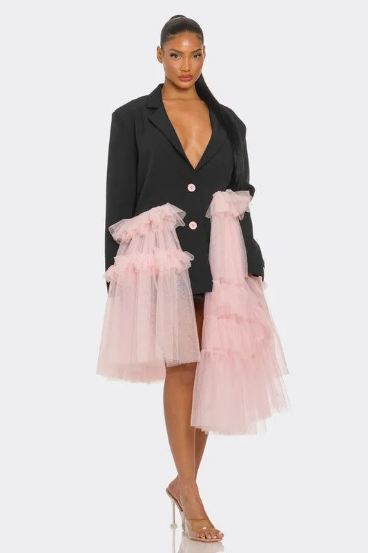 Oversized Tulle Blazer Dress Black and Pink