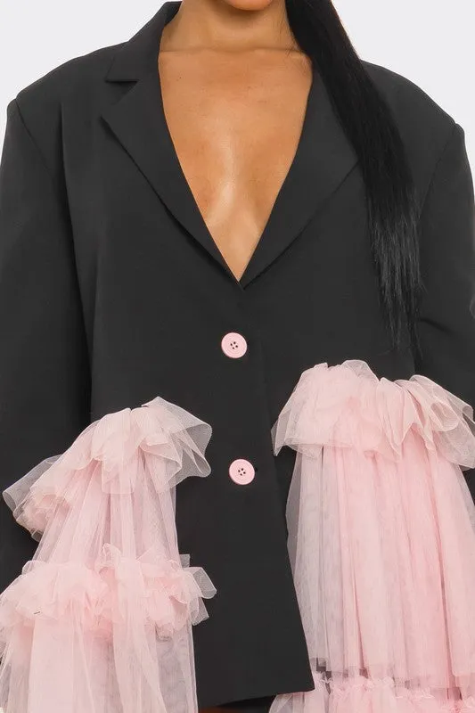 Oversized Tulle Blazer Dress Black and Pink