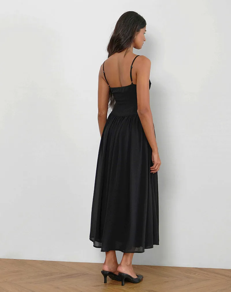 Paduri Drop Waist Midi Dress in Chiffon Black