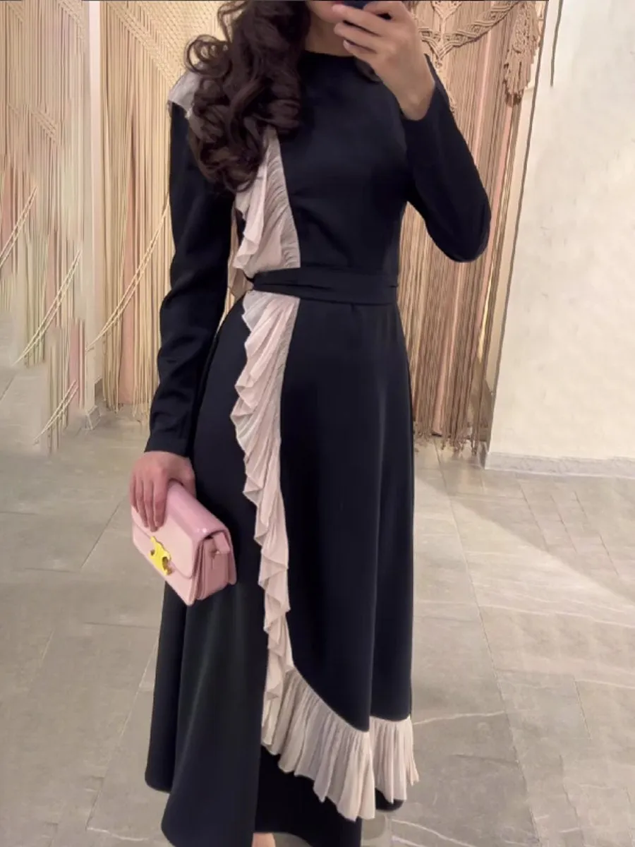 Patchwork Stitching Elegant Fashion Long Sleeve Dress