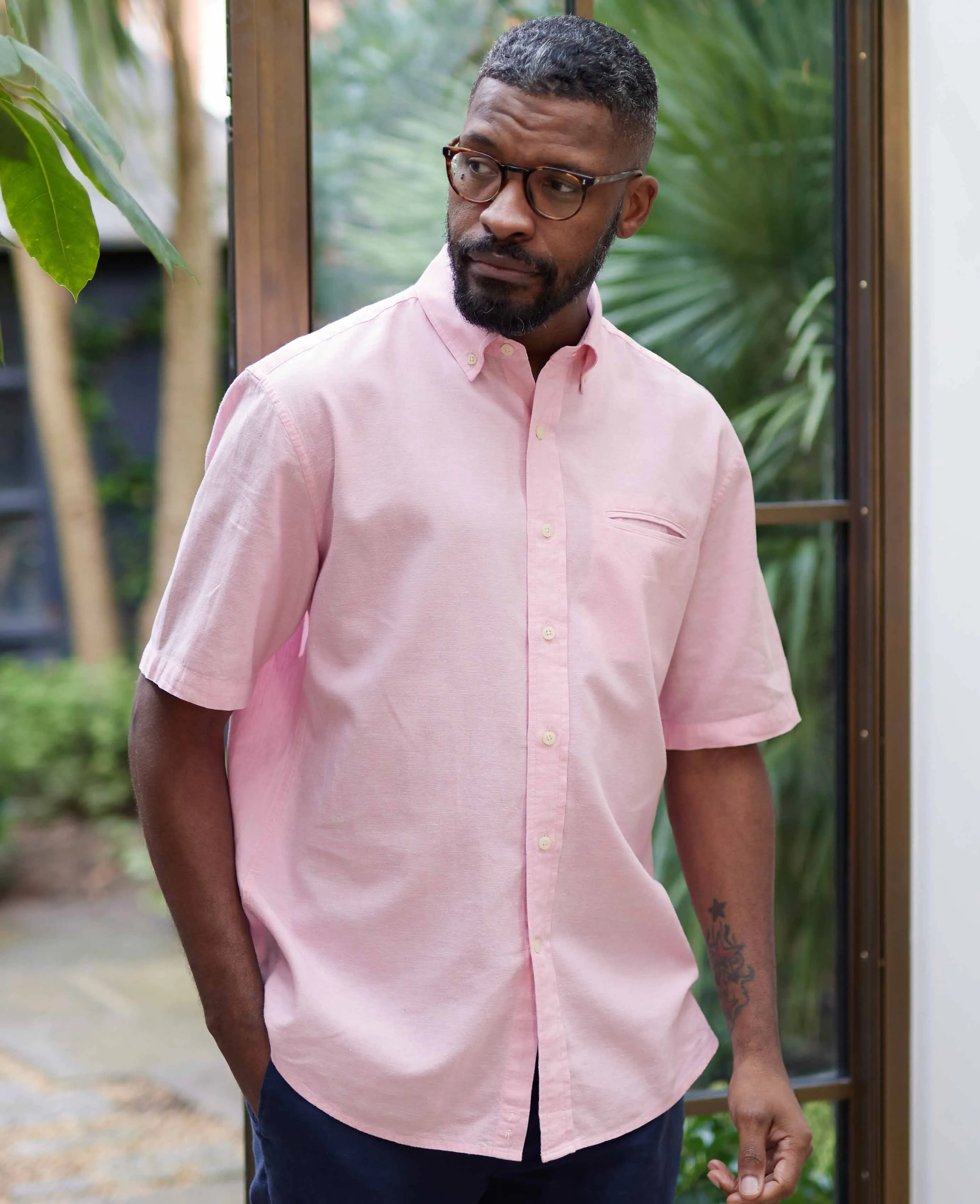 Pink Linen Cotton Short Sleeve Shirt