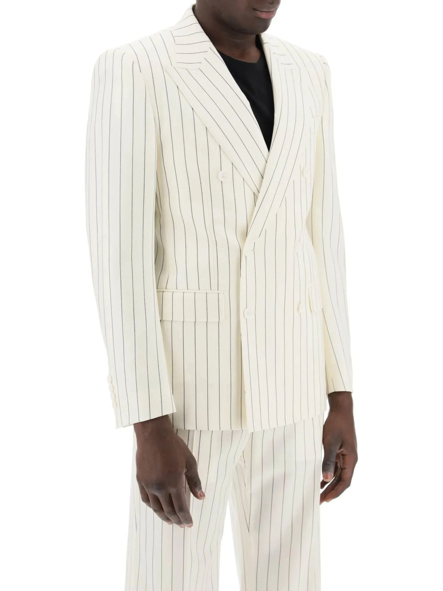 Pinstripe Wool Silk Blazer