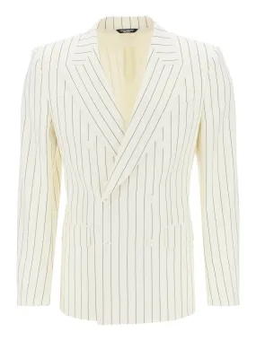 Pinstripe Wool Silk Blazer