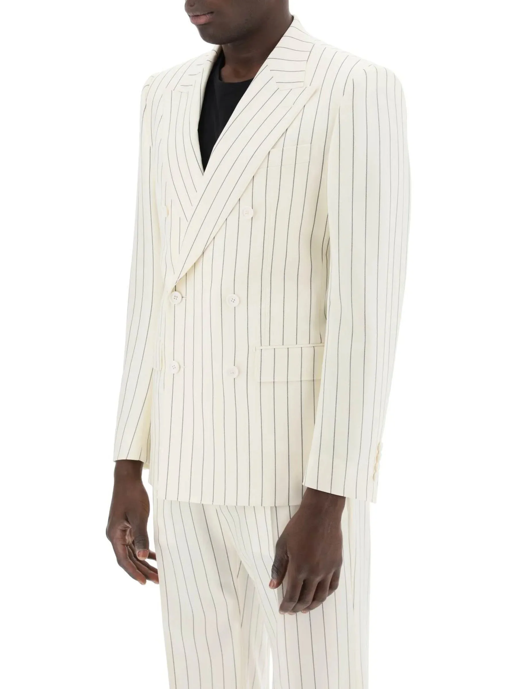 Pinstripe Wool Silk Blazer