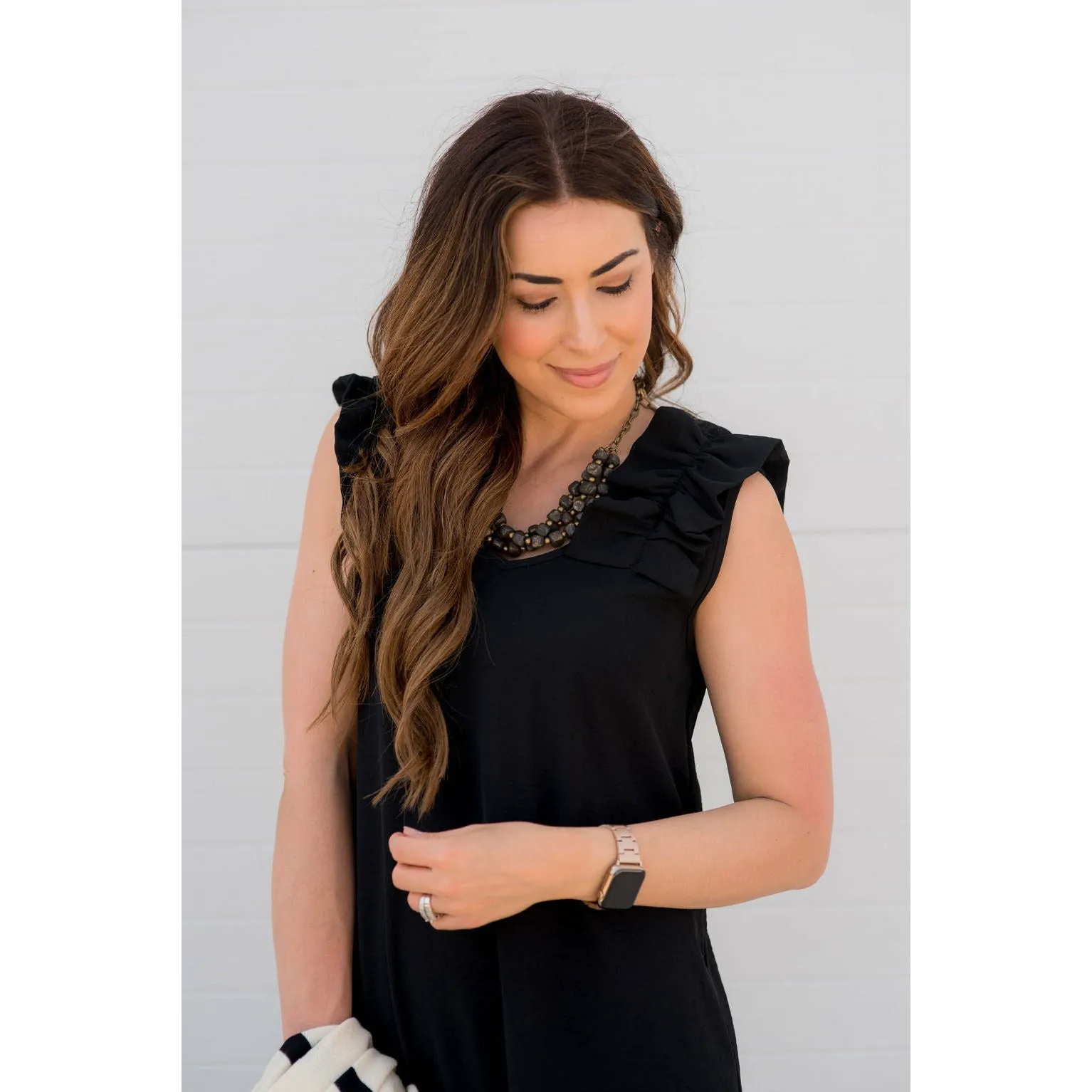 Ruffle Sleeve V Neck Dress