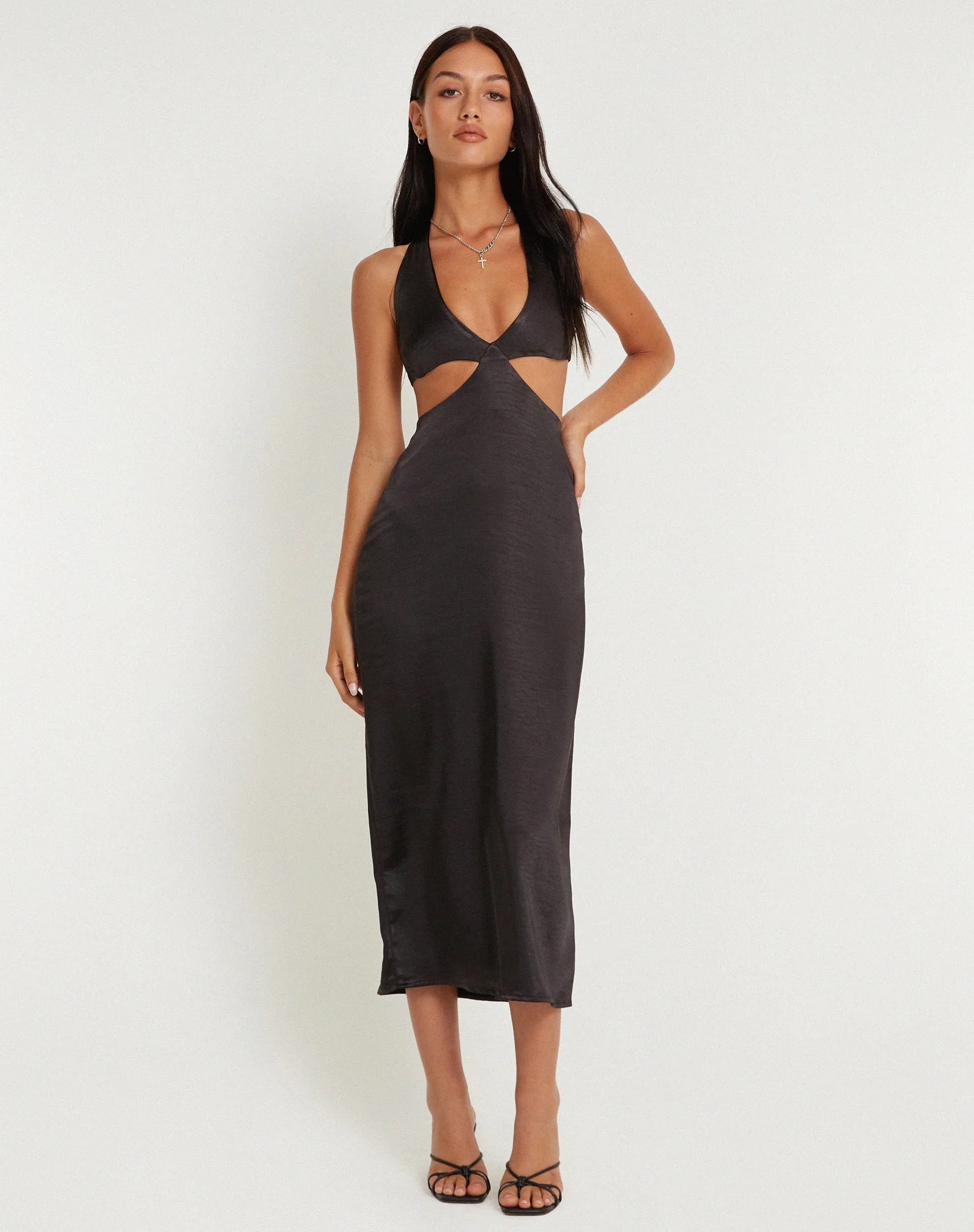 Shalini Midi Dress in Satin Black