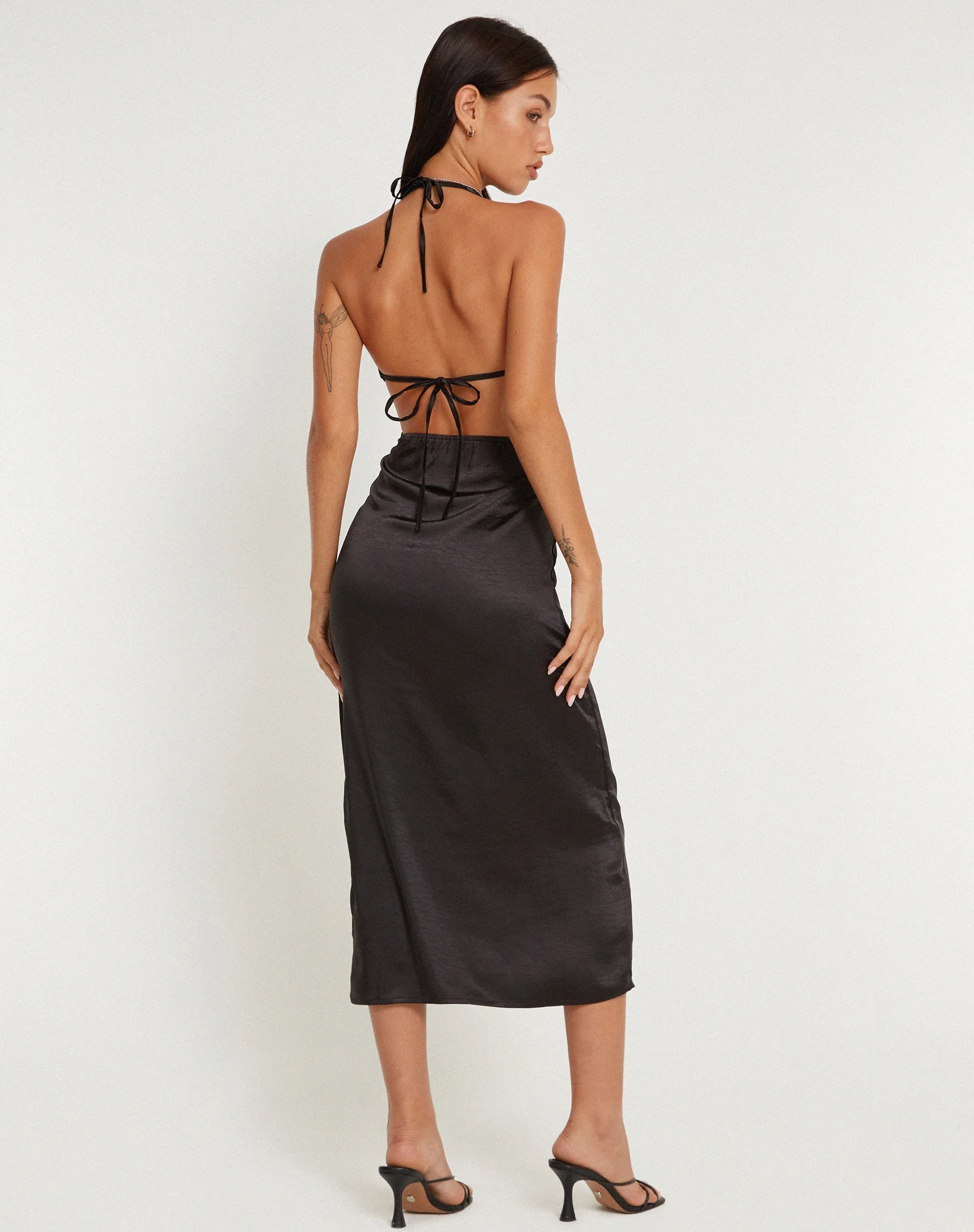 Shalini Midi Dress in Satin Black