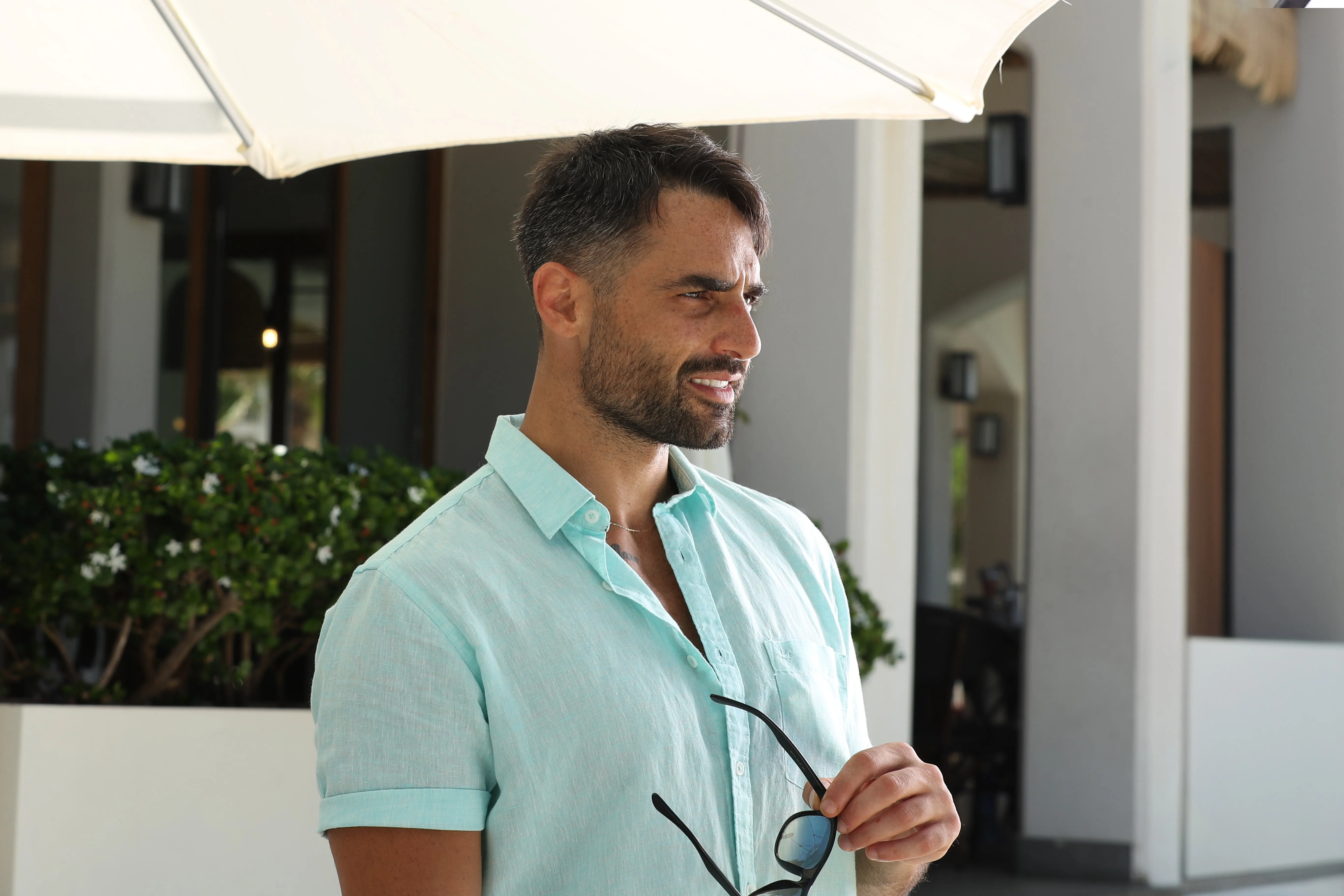 Short Sleeved Mint Linen Shirt