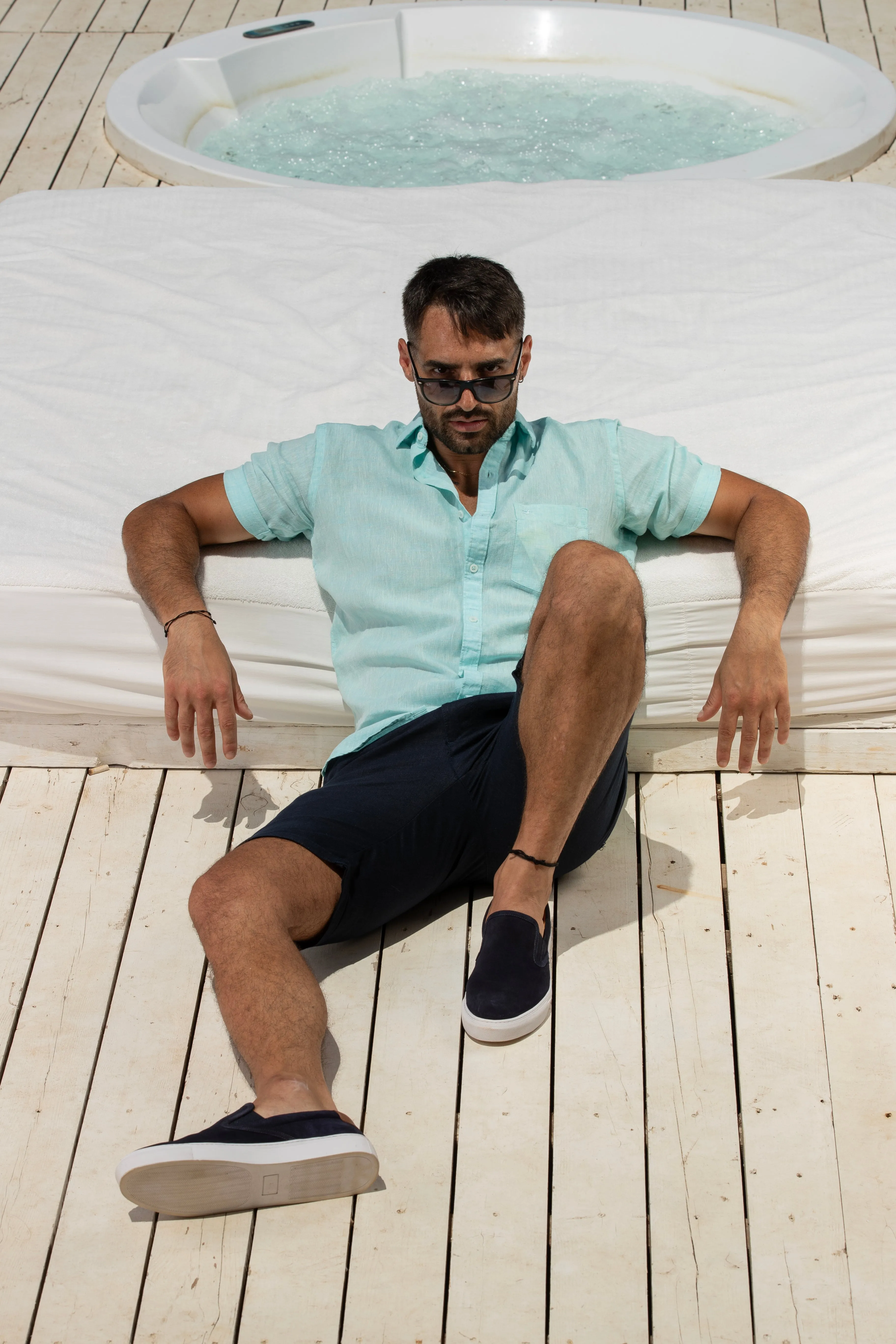 Short Sleeved Mint Linen Shirt