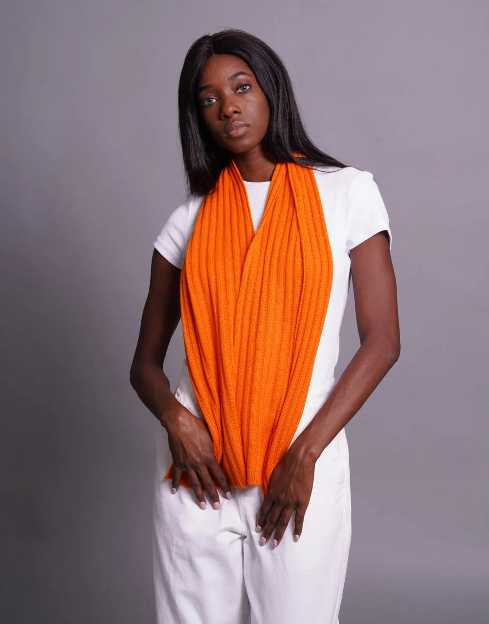 Small-Rib Cashmere Scarf in Orange