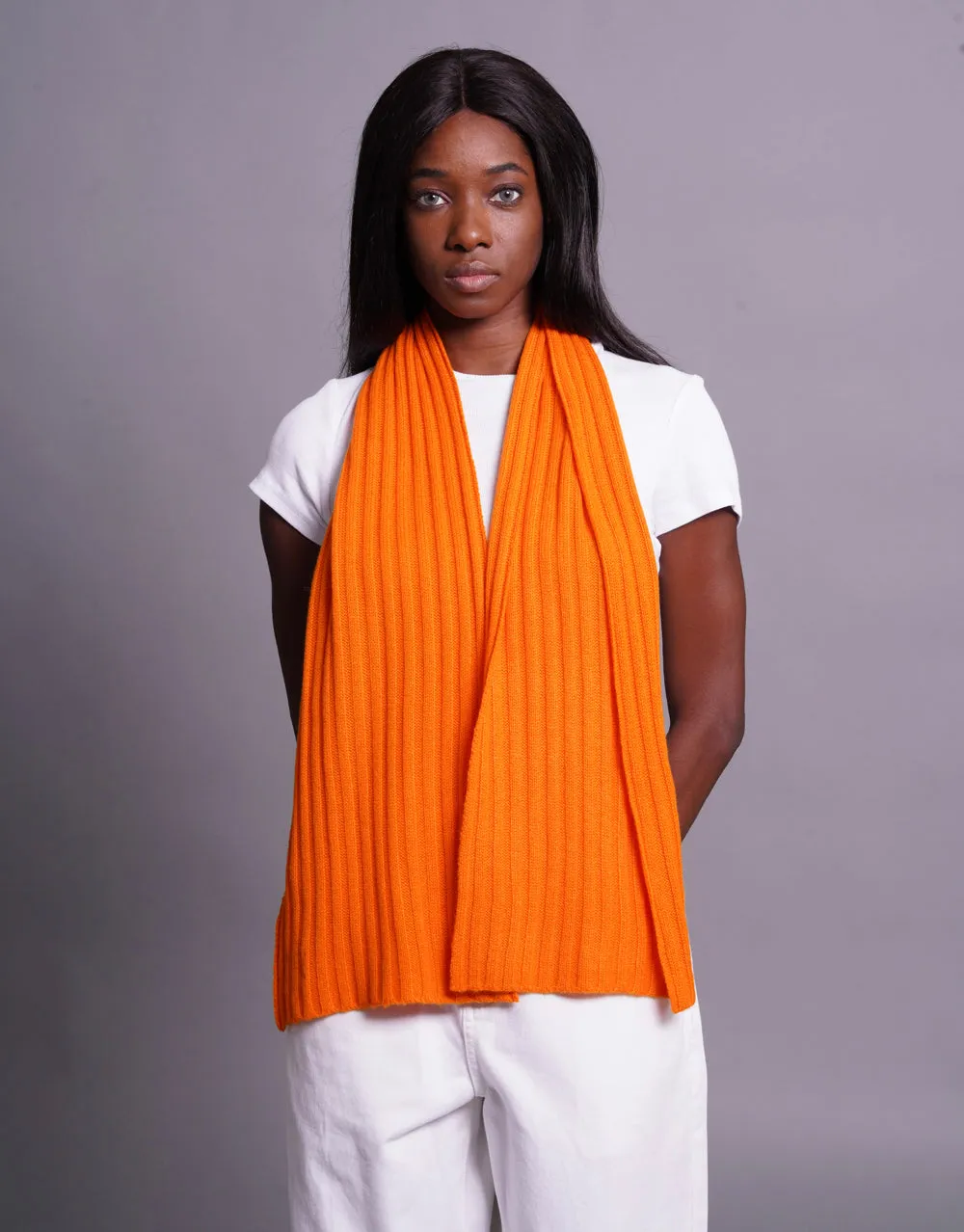 Small-Rib Cashmere Scarf in Orange