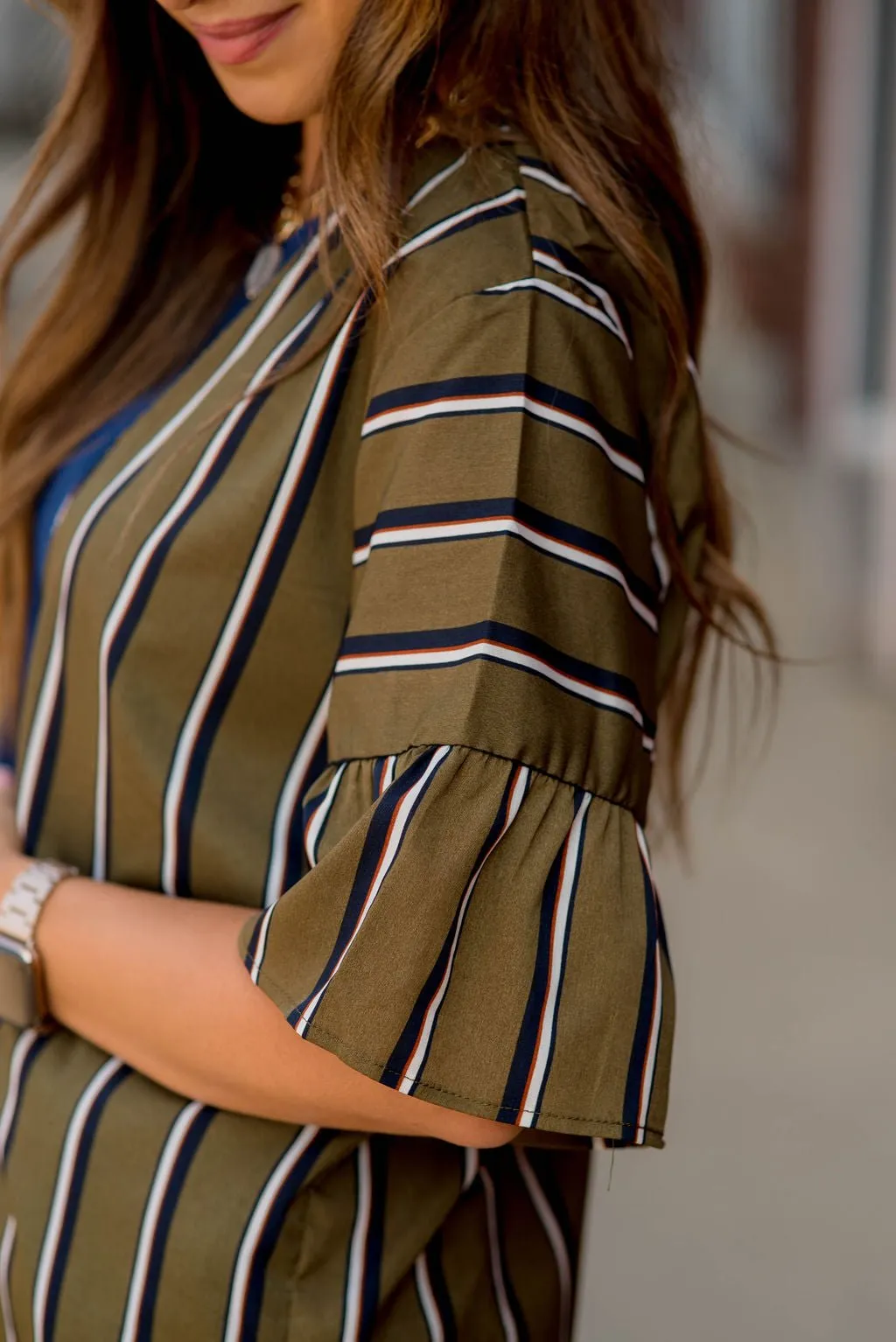 Striped Ruffle Sleeve Kimono