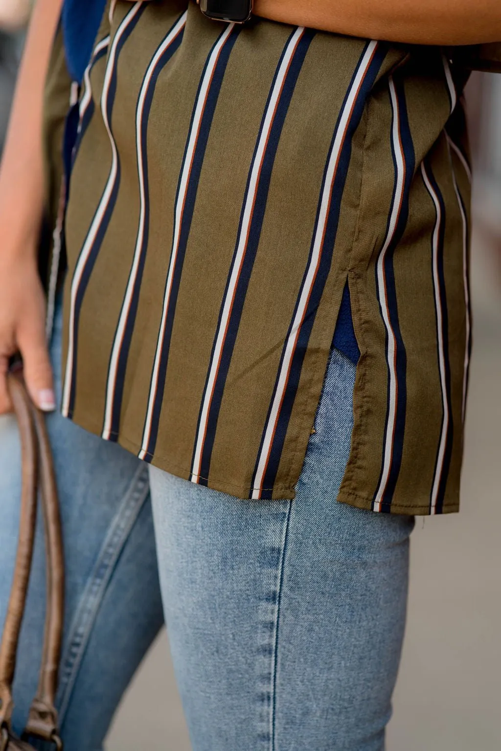 Striped Ruffle Sleeve Kimono