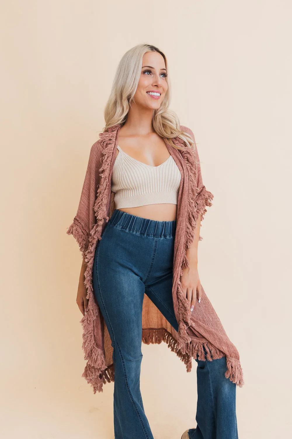 Sun Bleached Fringe Ruffle Kimono