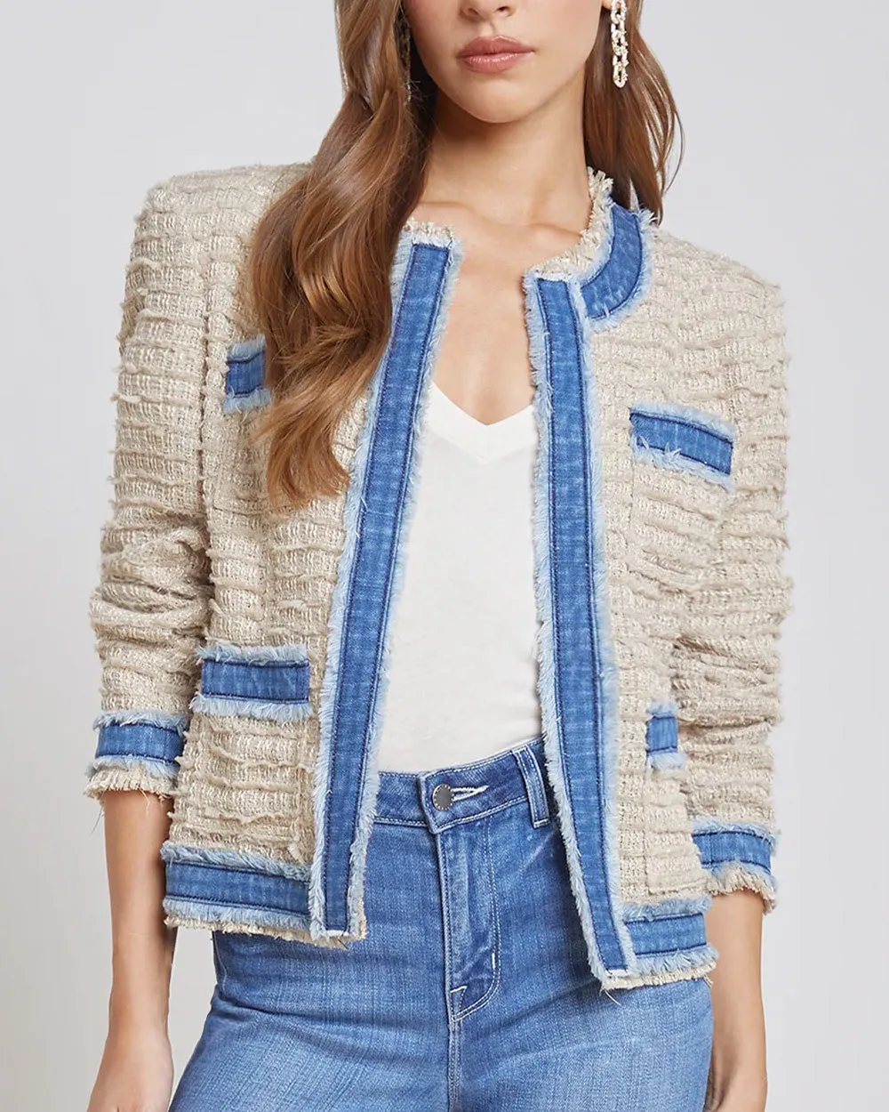 Tan Pomona Agnes Tweed and Denim Jacket