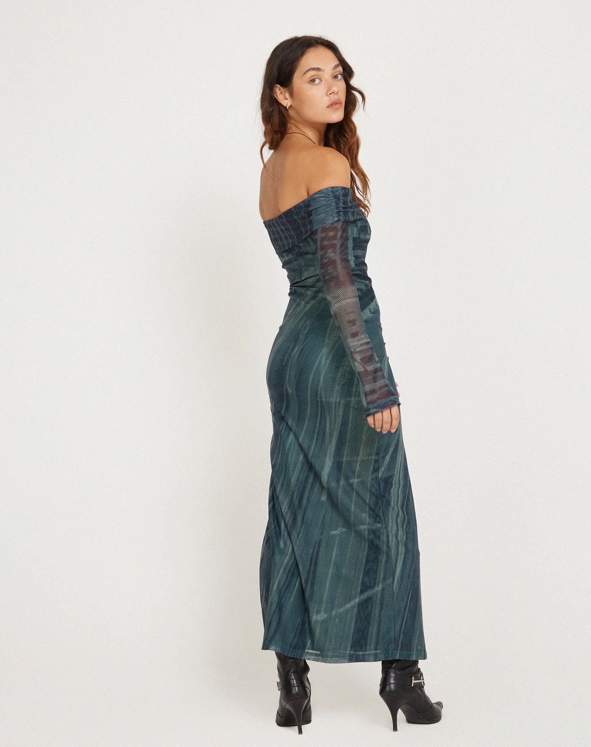 Terra Bardot Midi Dress in Cityscape Green