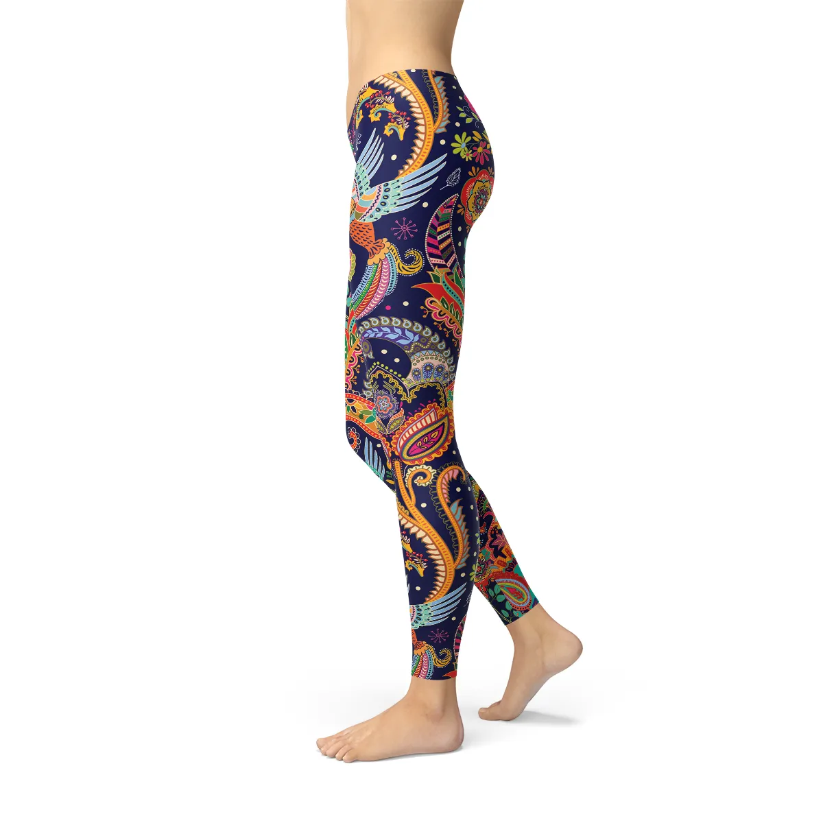 Vibrant Blue Paisley Print Performance Leggings for Women