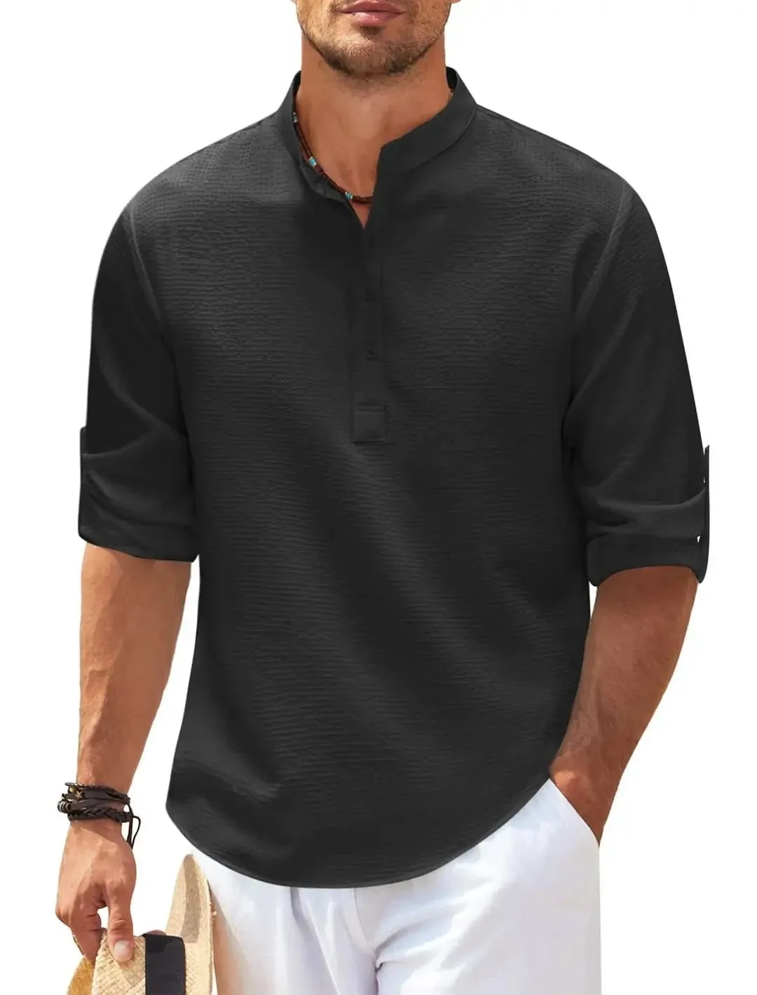 West Louis™ Hot Linen Stand-Up Collar Casual Beach Shirt