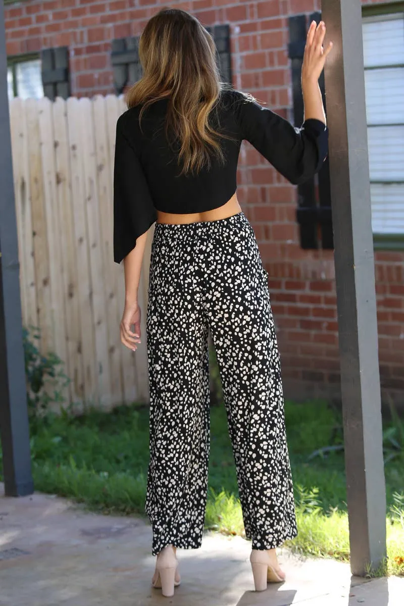 White & Black Flowy Pant with Pockets