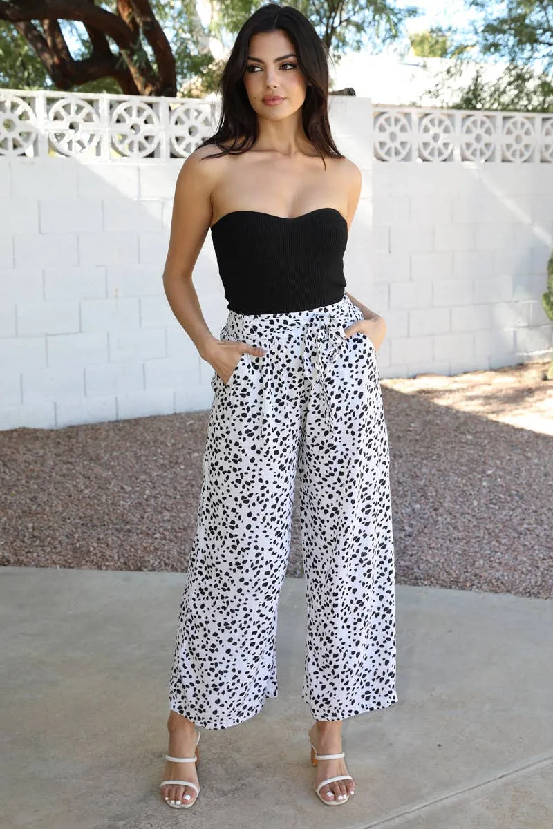 White & Black Flowy Pant with Pockets