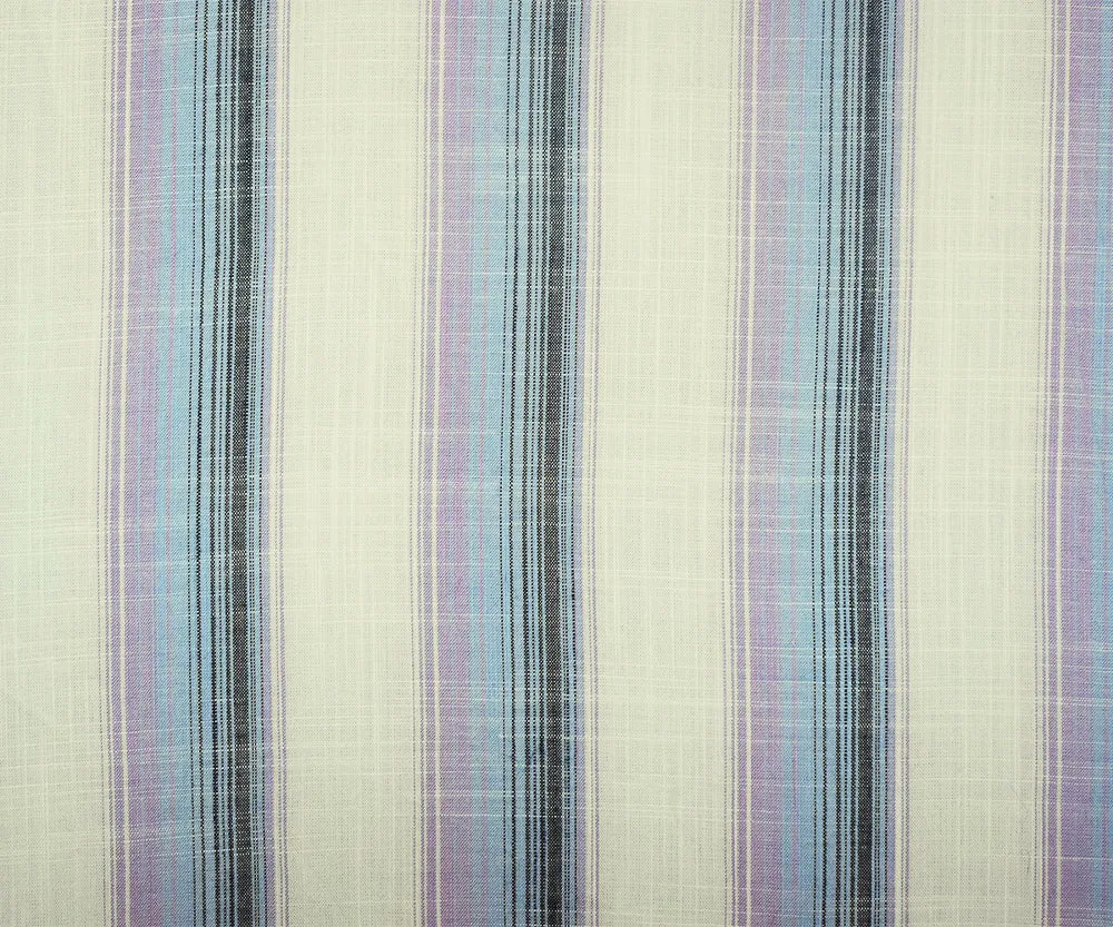 White-Purple-Multi Stripe Linen Cross-Hatch Woven Shirting Fabric