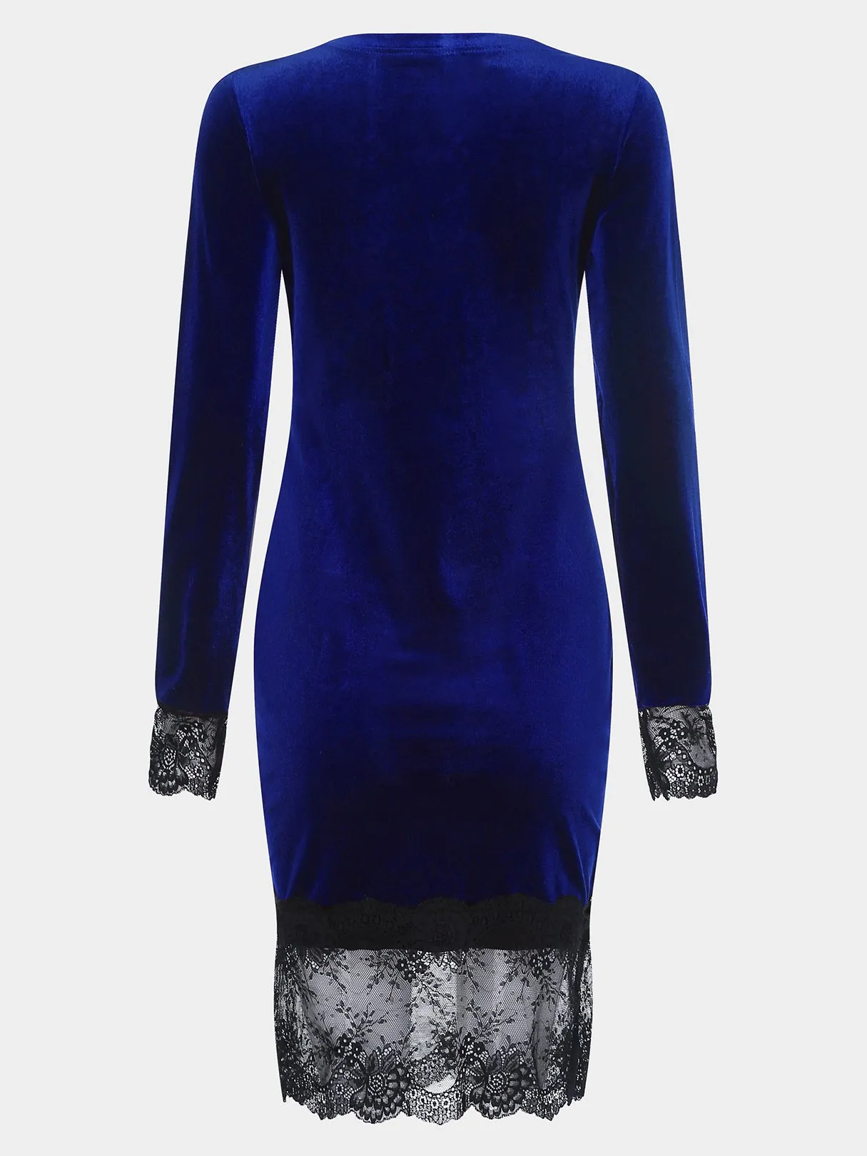 Wholesale Blue Bateau Long Sleeve Lace Stitching Hem Midi Dress