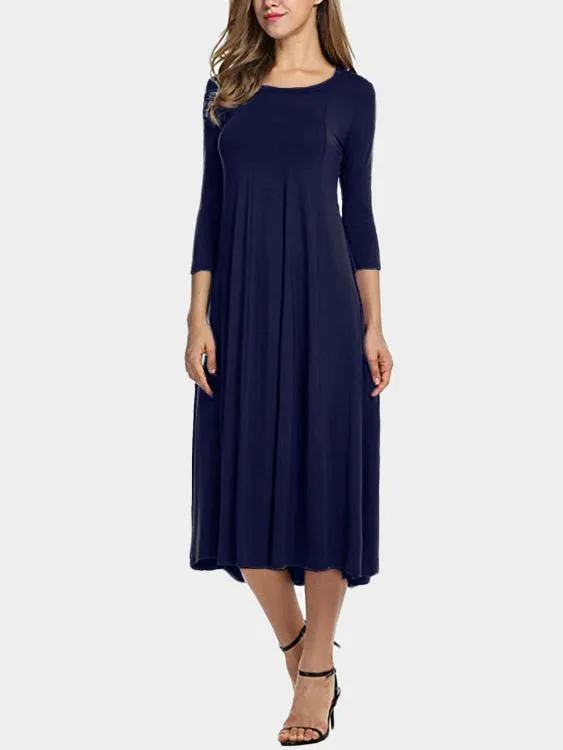 Wholesale Round Neck 3/4 Length Sleeve Midi Dress