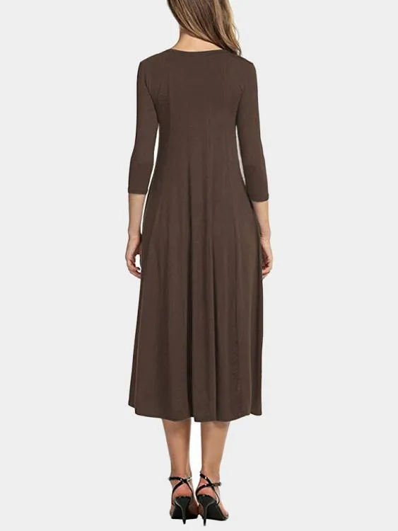 Wholesale Round Neck 3/4 Length Sleeve Midi Dress