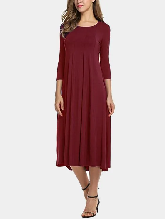 Wholesale Round Neck 3/4 Length Sleeve Midi Dress