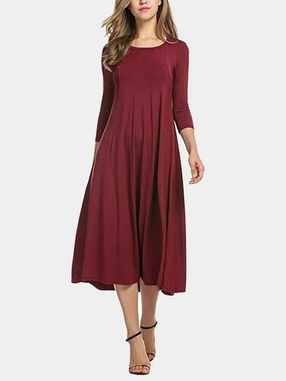 Wholesale Round Neck 3/4 Length Sleeve Midi Dress