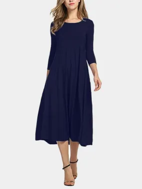 Wholesale Round Neck 3/4 Length Sleeve Midi Dress