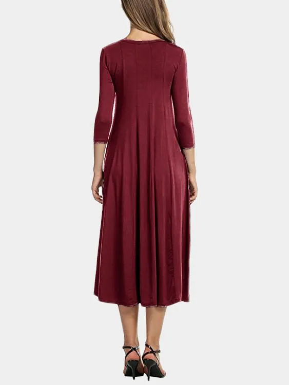 Wholesale Round Neck 3/4 Length Sleeve Midi Dress