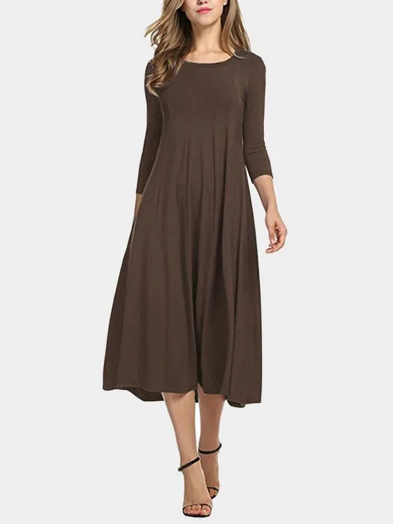 Wholesale Round Neck 3/4 Length Sleeve Midi Dress